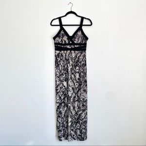 Black Ivory Snakeskin Print Bandage Strap Trim Criss Cross V Neck Maxi Dress